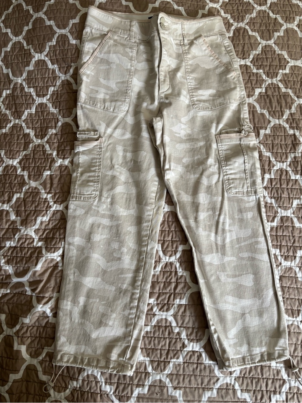 Democracy Beige Camo Ankle Cargo Jeans